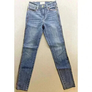 Frame Le High Skinny Jeans leather tuxedo piping Denim Mid Rise Stretch